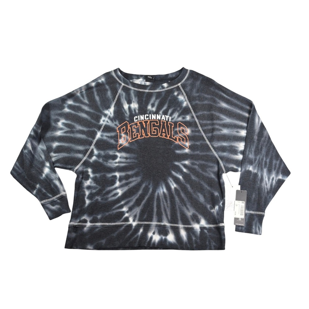 GIII 4Her Cincinnati Bengals Tie Dye Dolman Sweatshirt Waffle Knit Black Medium
